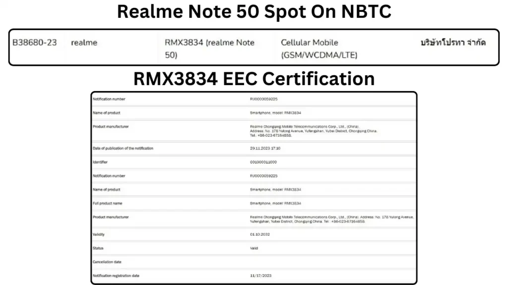 Realme Note 50 Spot On NBTC Website