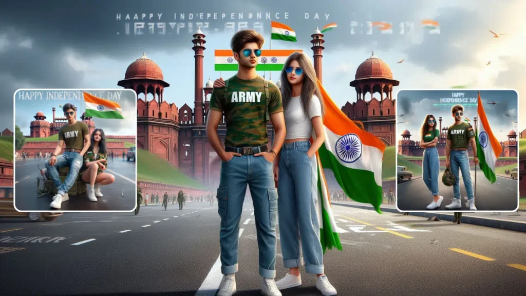 Independence Day Behind Couple Image AI Prompt