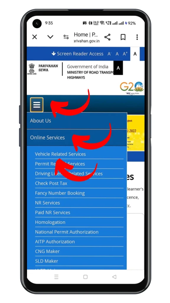 Vahan Me Mobile Number Update Online Step 2