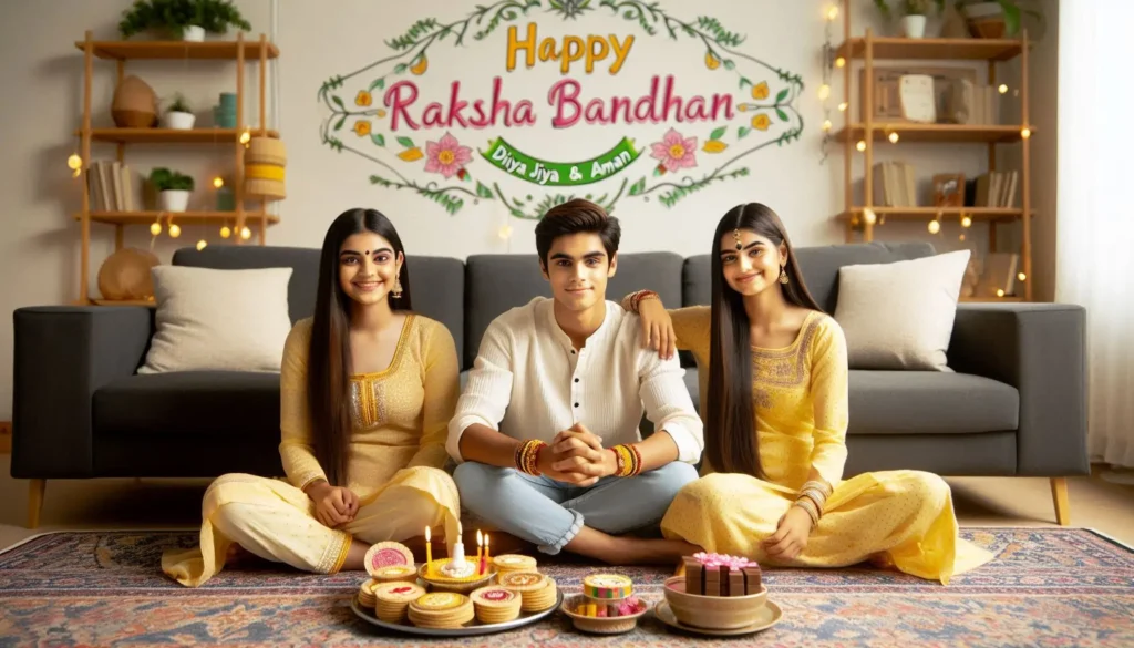 Two Sister's tying a sparkling rakhi on her brother's wrist