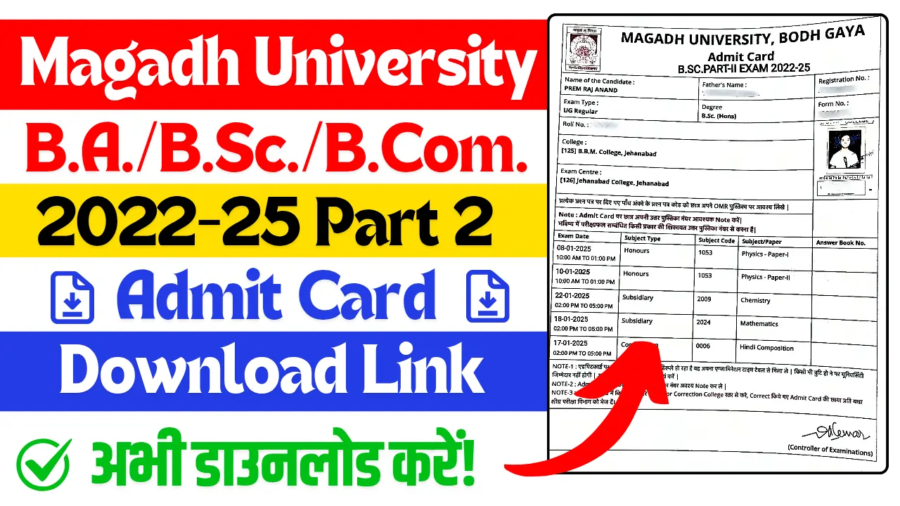 Magadh University B.A, B.Sc., B.Com. 2022-25 Part 2 Admit Card Download Link